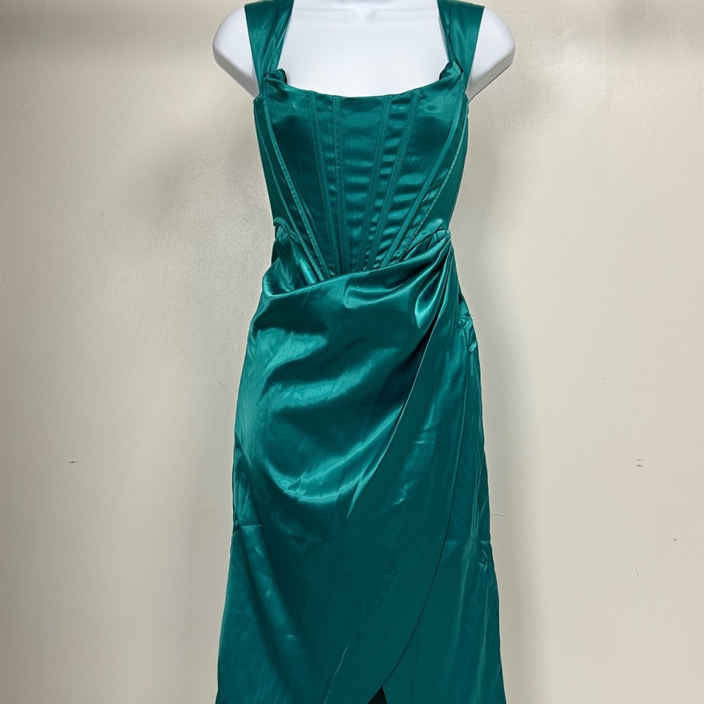 Elegant Teal Satin Dress